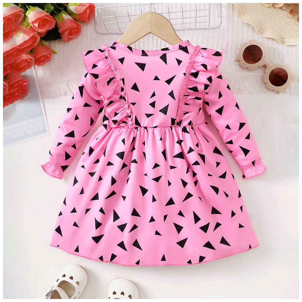 Brownbark Baby Girl's Geometric Printed Long Sleeves Dress - Pink