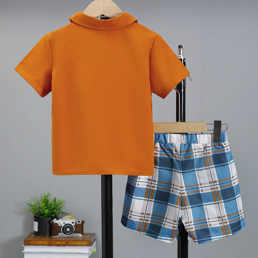Brownbark Boy's Short Sleeves Shirt and Checkered Shorts - 2 Pcs