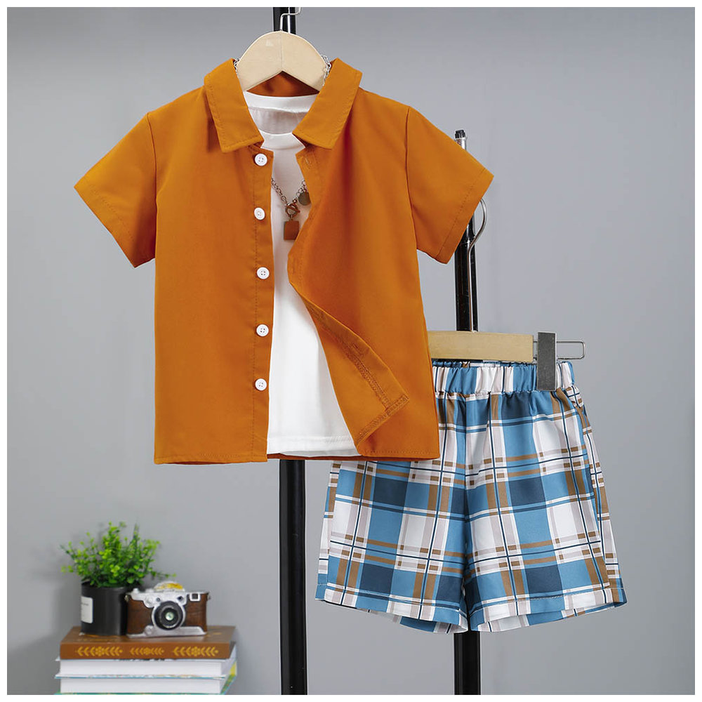 Brownbark Boy's Short Sleeves Shirt and Checkered Shorts - 2 Pcs