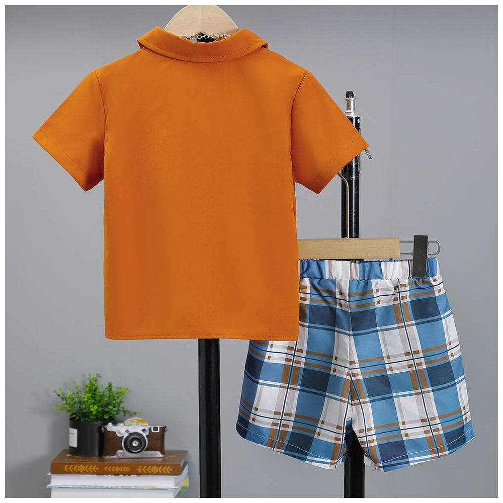 Brownbark Boy's Short Sleeves Shirt and Checkered Shorts - 2 Pcs