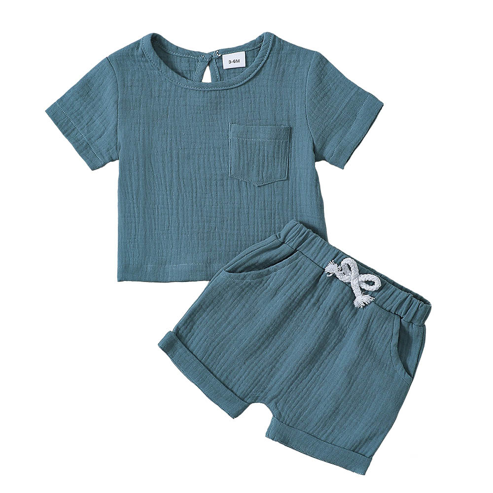 Brownbark Baby Boy's Solid Round Neck T-Shirt and Shorts - Blue - 2 Pcs