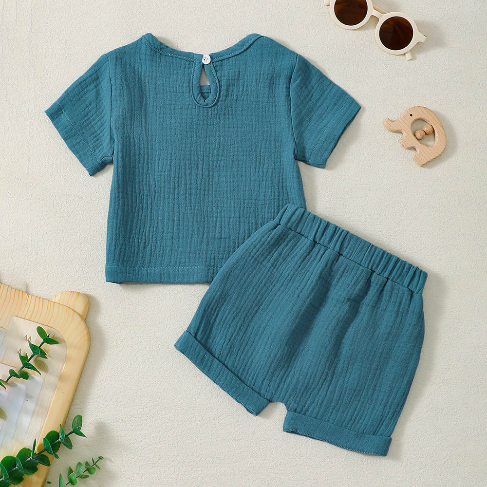 Brownbark Baby Boy's Solid Round Neck T-Shirt and Shorts - Blue - 2 Pcs