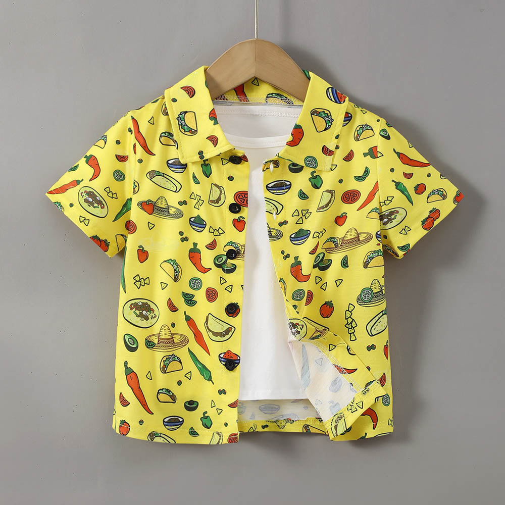 Brownbark Boy's Food Printed Short Sleeves Shirt - Yellow