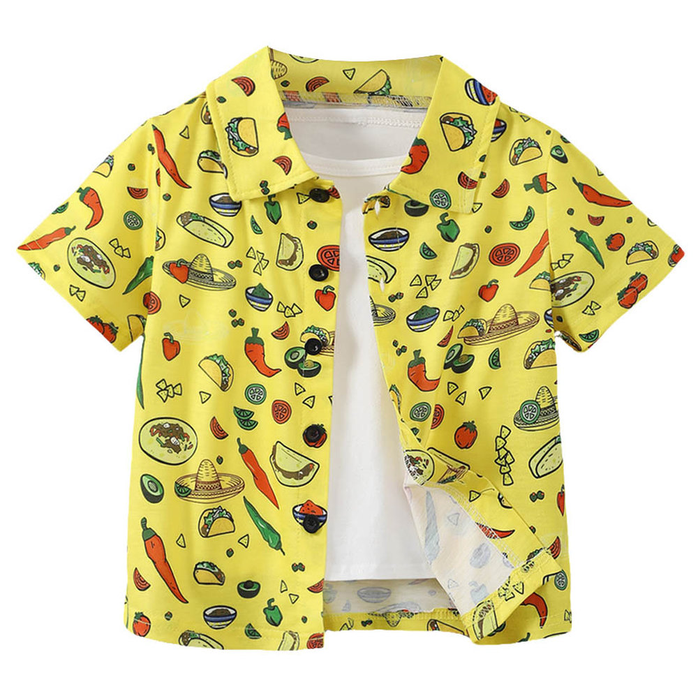 Brownbark Boy's Food Printed Short Sleeves Shirt - Yellow