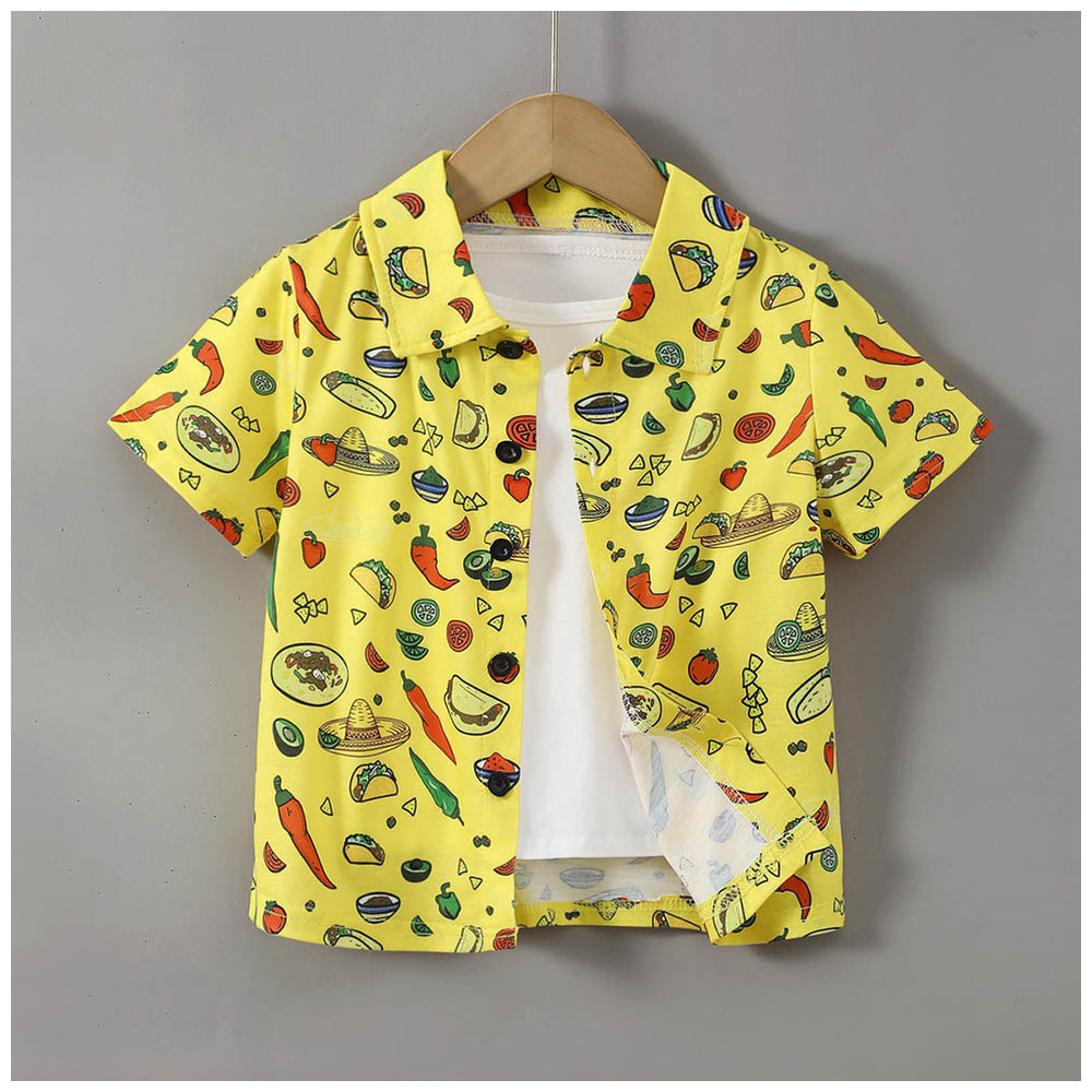 Brownbark Boy's Food Printed Short Sleeves Shirt - Yellow