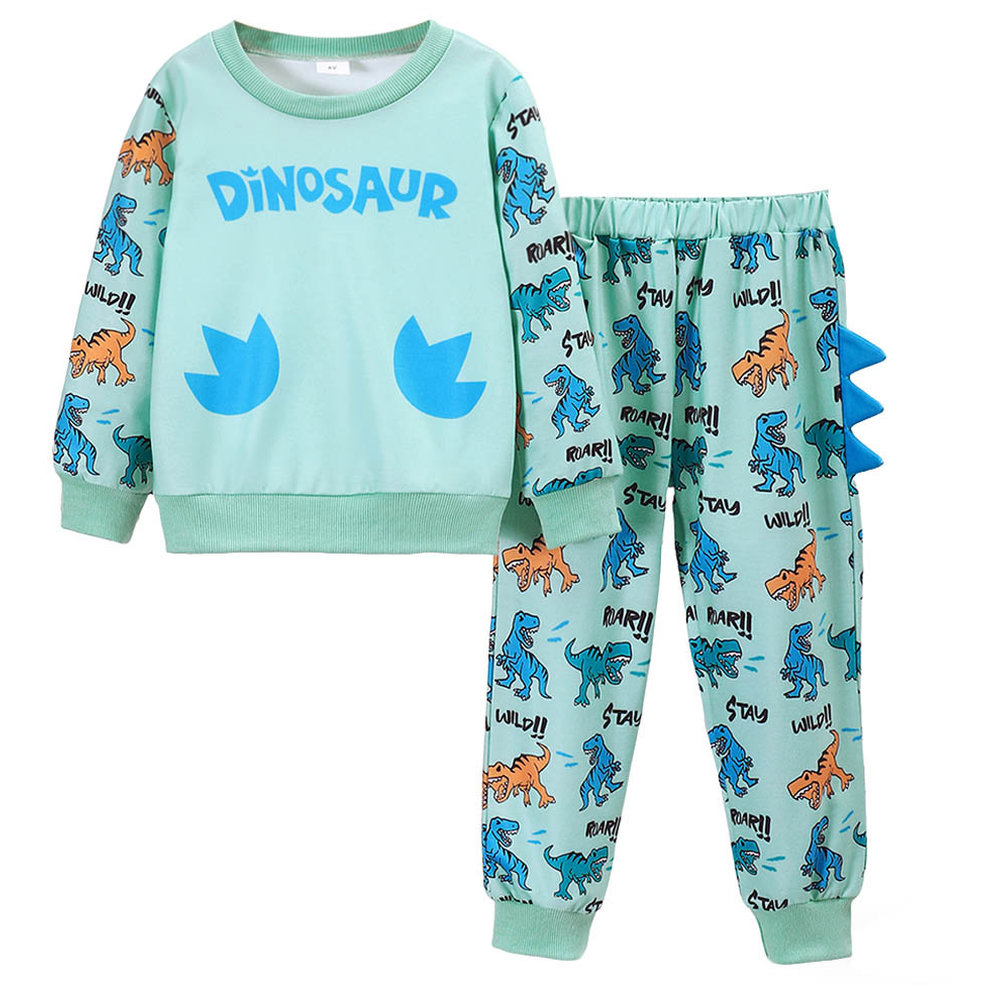 Brownbark Boy's Dinosaur Printed Round Neck T-Shirt and Pants - 2 Pcs
