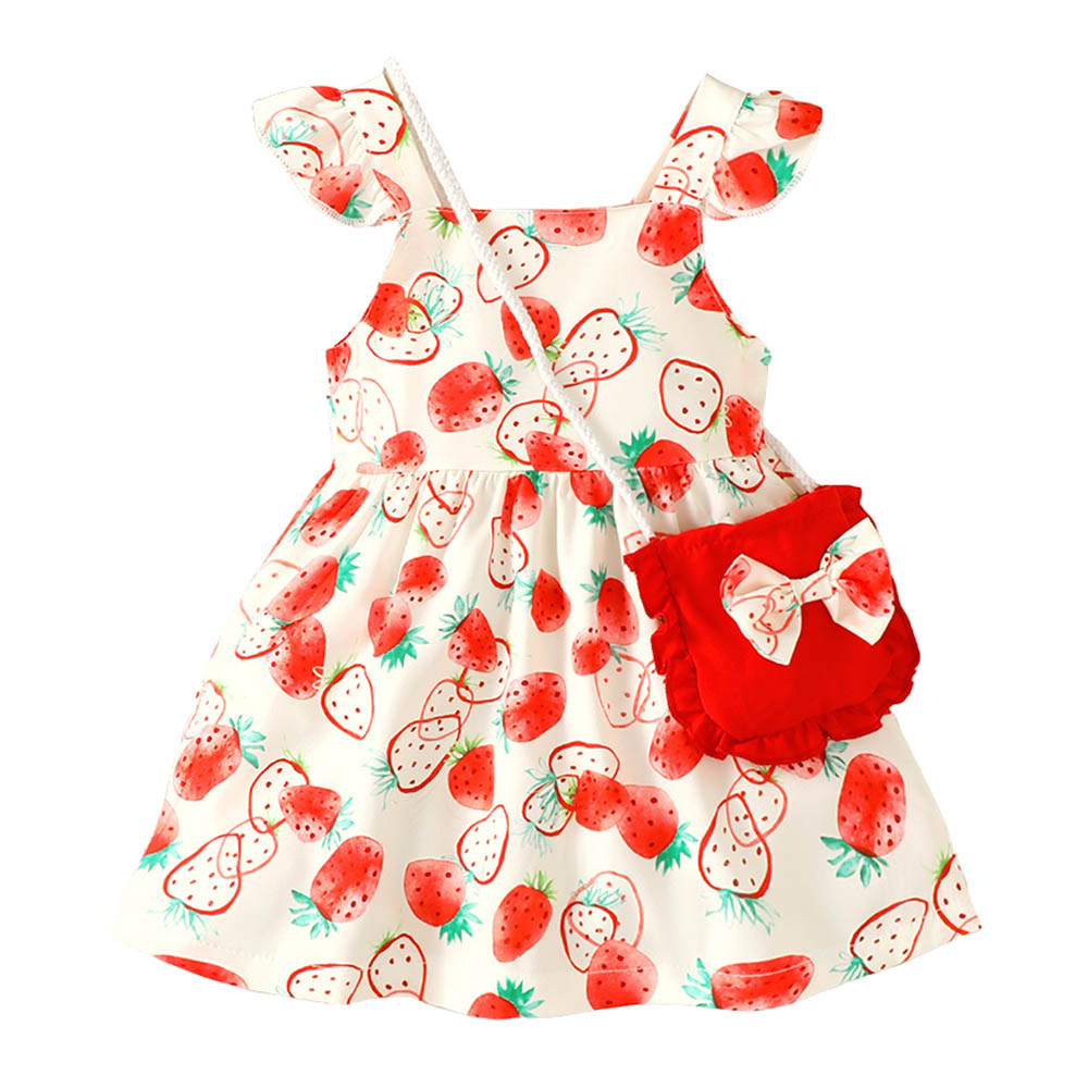 Brownbark Baby Girl's Strawberry Printed Dress and Sling Bag - 2 Pcs
