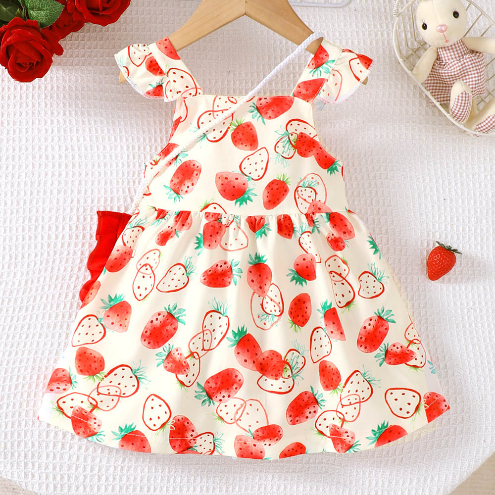 Brownbark Baby Girl's Strawberry Printed Dress and Sling Bag - 2 Pcs