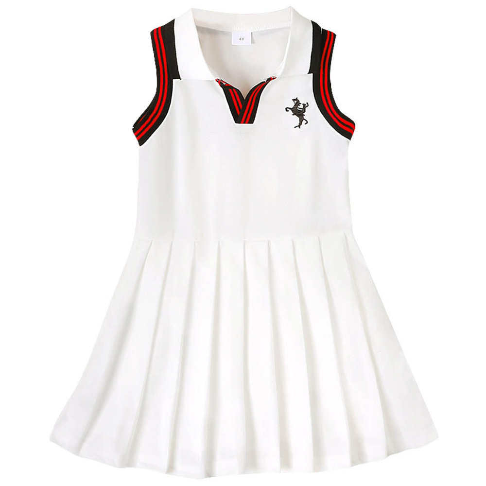 Brownbark Girl's Sleeveless Pleated Dress - White