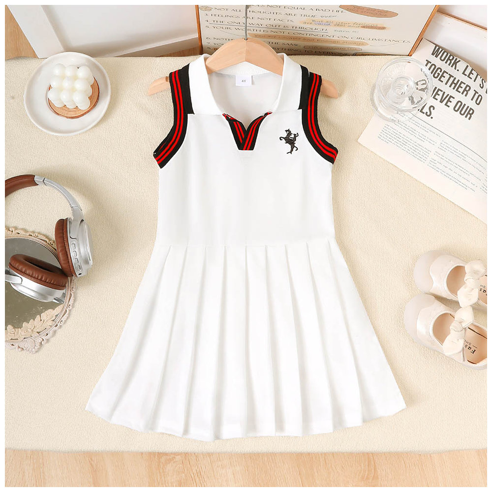 Brownbark Girl's Sleeveless Pleated Dress - White