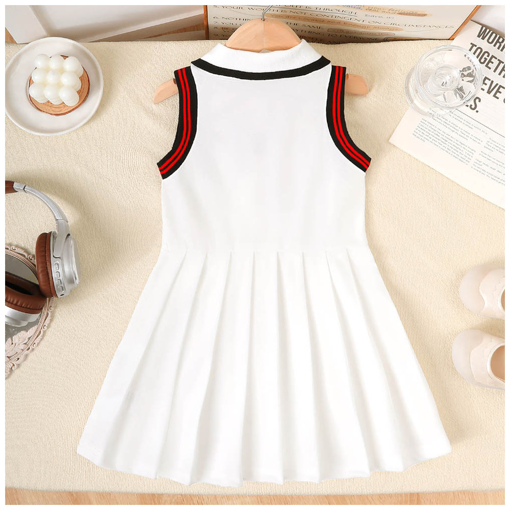 Brownbark Girl's Sleeveless Pleated Dress - White