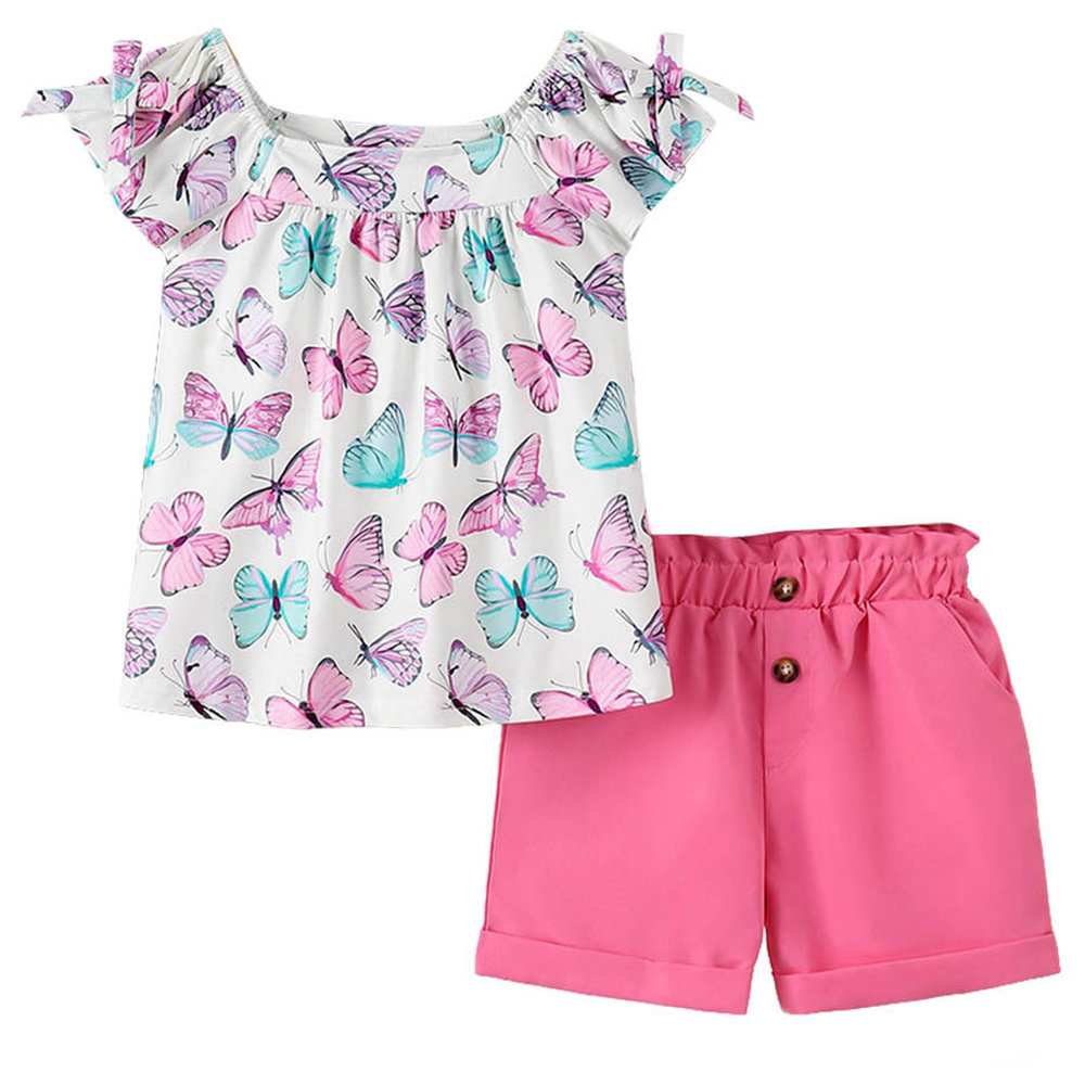Brownbark Girl's Butterfly Printed Top and Shorts - 2 Pcs