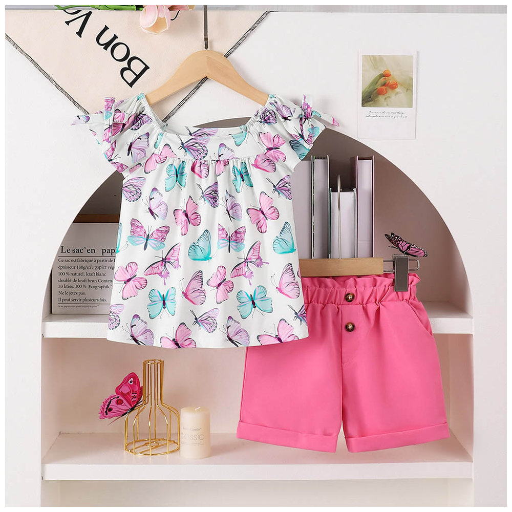 Brownbark Girl's Butterfly Printed Top and Shorts - 2 Pcs