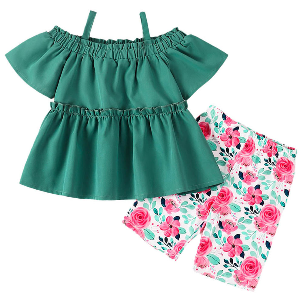 Brownbark Girl's Off-Shoulder Top and Shorts - 2 Pcs