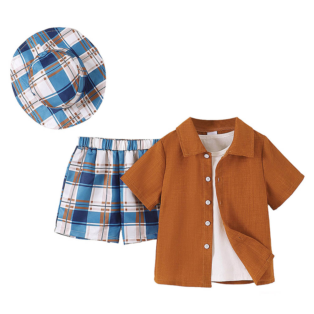 Brownbark Boy's Short Sleeves Shirt with Shorts and Hat - 3 Pcs