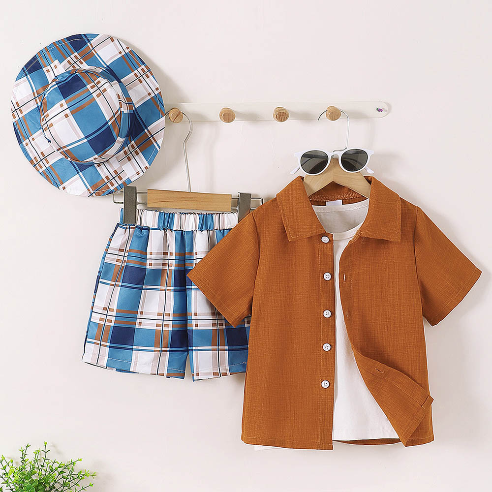 Brownbark Boy's Short Sleeves Shirt with Shorts and Hat - 3 Pcs