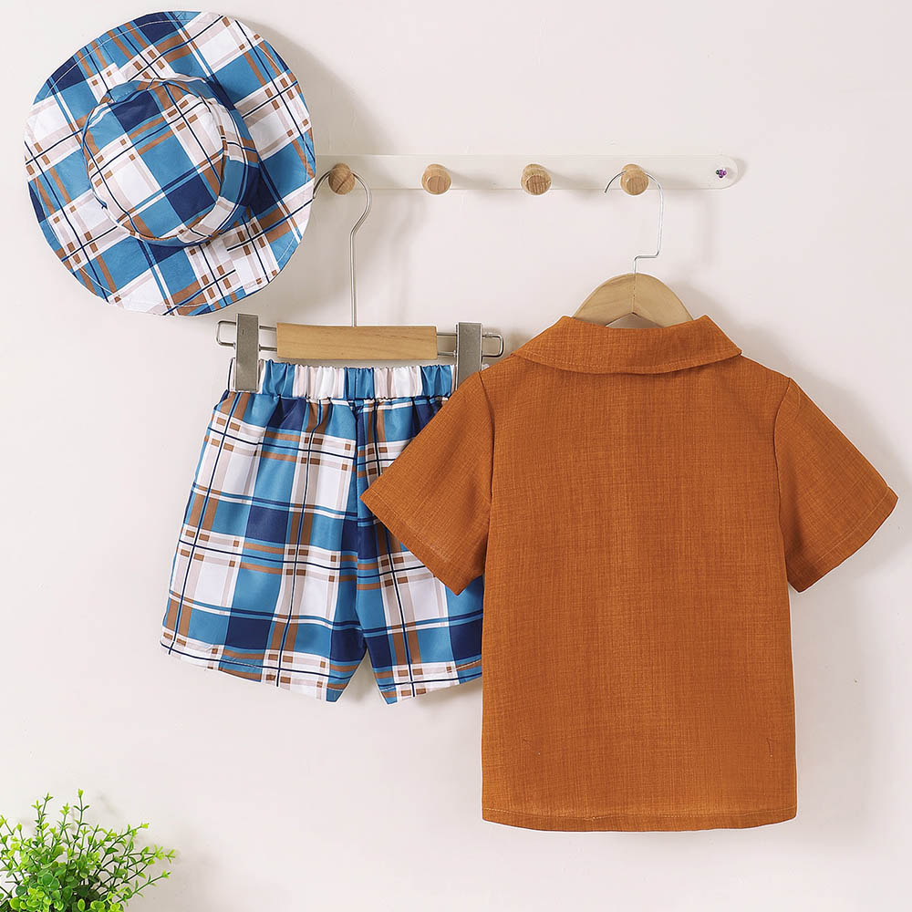 Brownbark Boy's Short Sleeves Shirt with Shorts and Hat - 3 Pcs