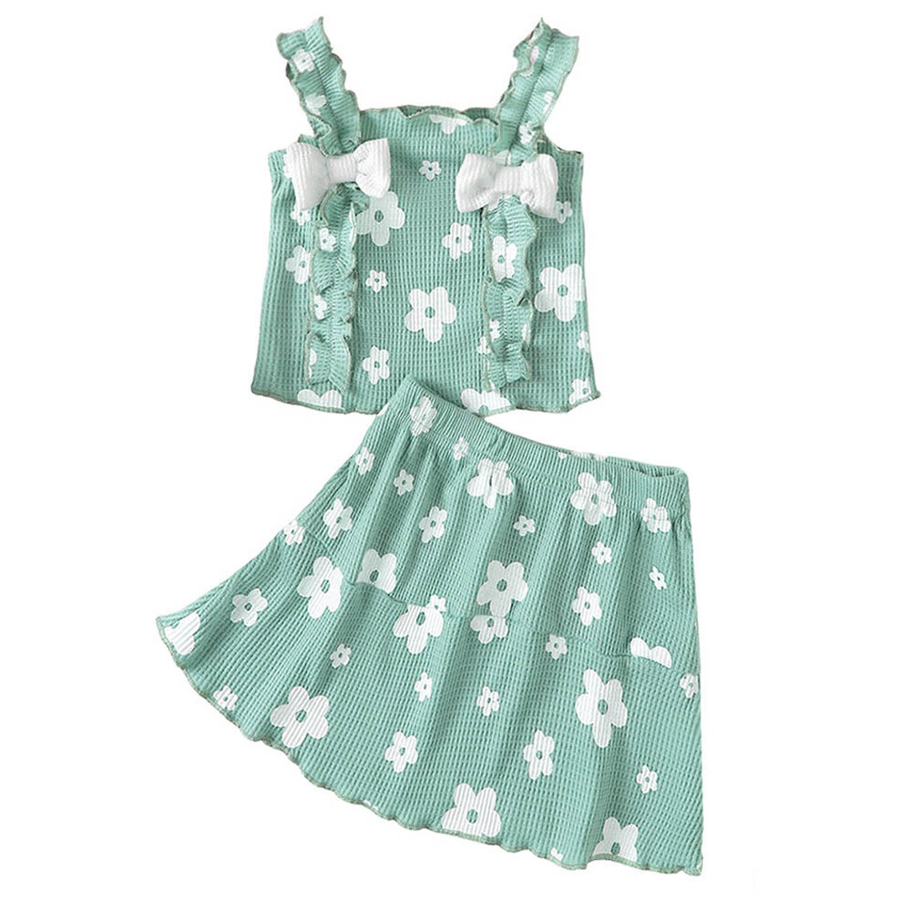Brownbark Baby Girl's Floral Tank Top and Skirt - Green - 2 Pcs