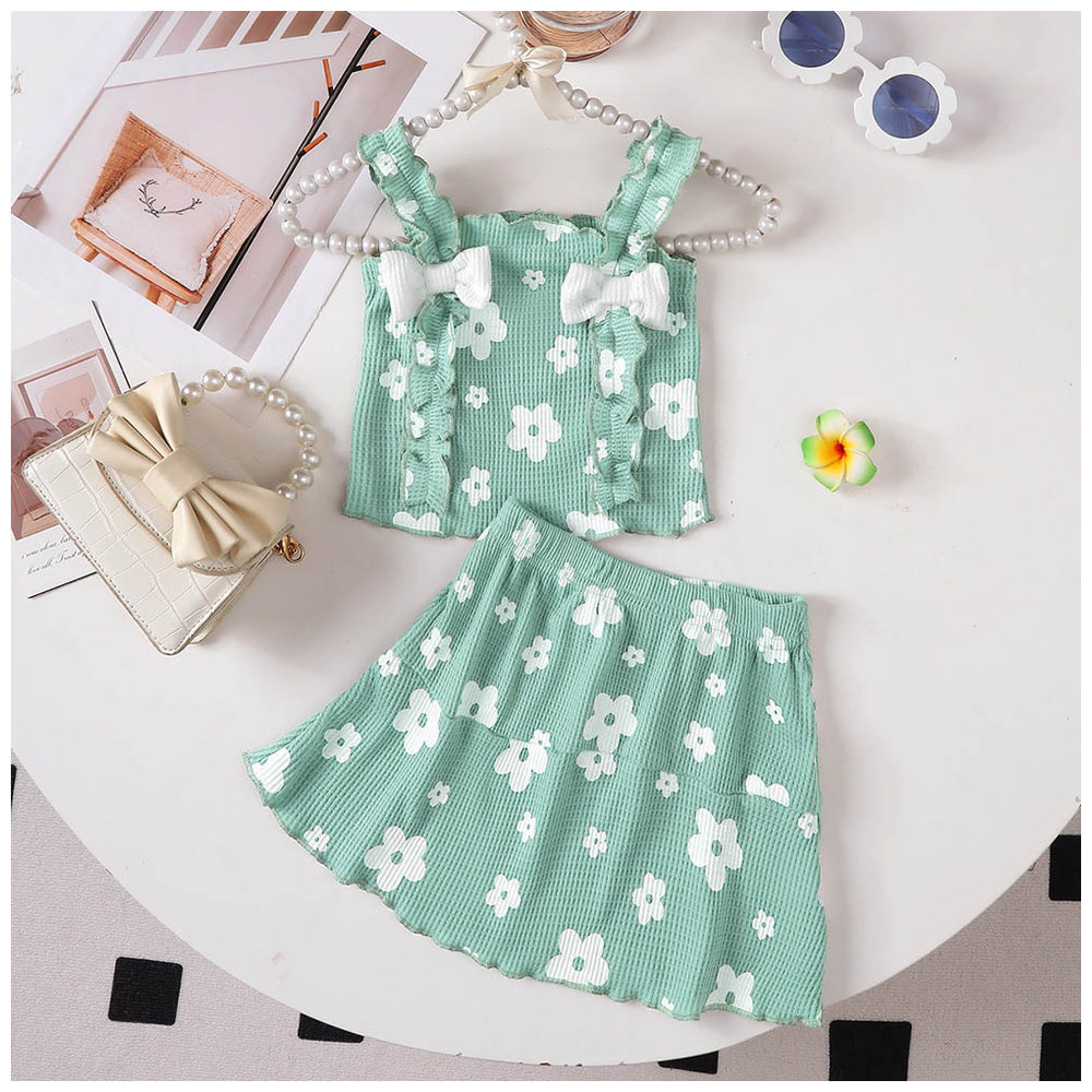 Brownbark Baby Girl's Floral Tank Top and Skirt - Green - 2 Pcs