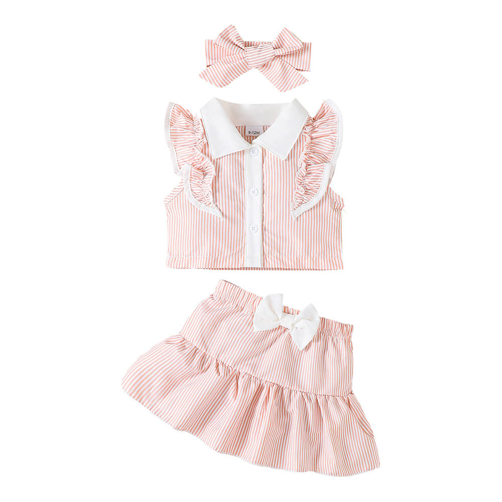 Brownbark Baby Girl's Ruffled Sleeves Top with Short Skirt and Headband - 3 Pcs