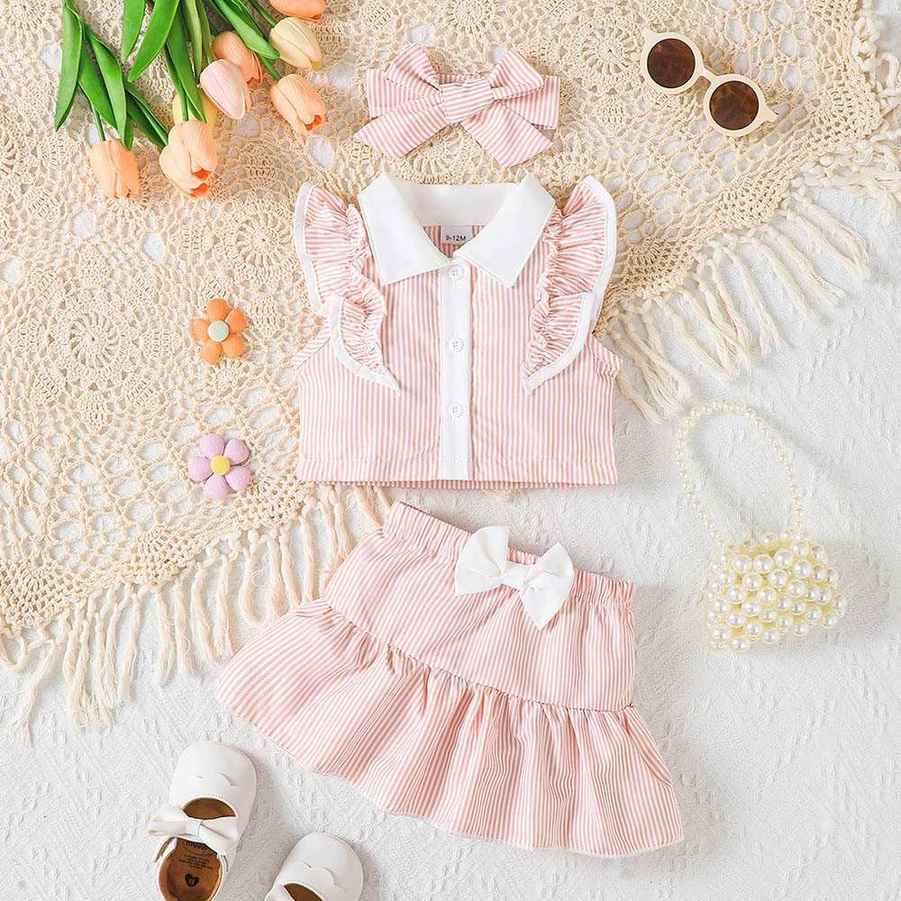 Brownbark Baby Girl's Ruffled Sleeves Top with Short Skirt and Headband - 3 Pcs