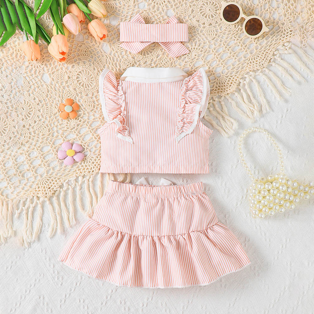 Brownbark Baby Girl's Ruffled Sleeves Top with Short Skirt and Headband - 3 Pcs