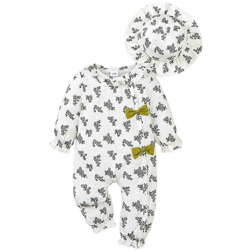 Brownbark Baby Girl's Bodysuit and Hat - White - 2 Pcs