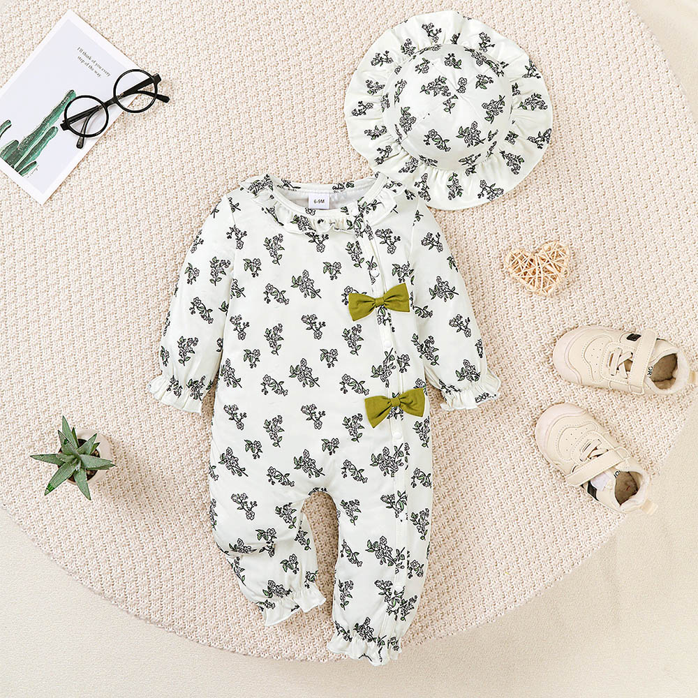 Brownbark Baby Girl's Bodysuit and Hat - White - 2 Pcs