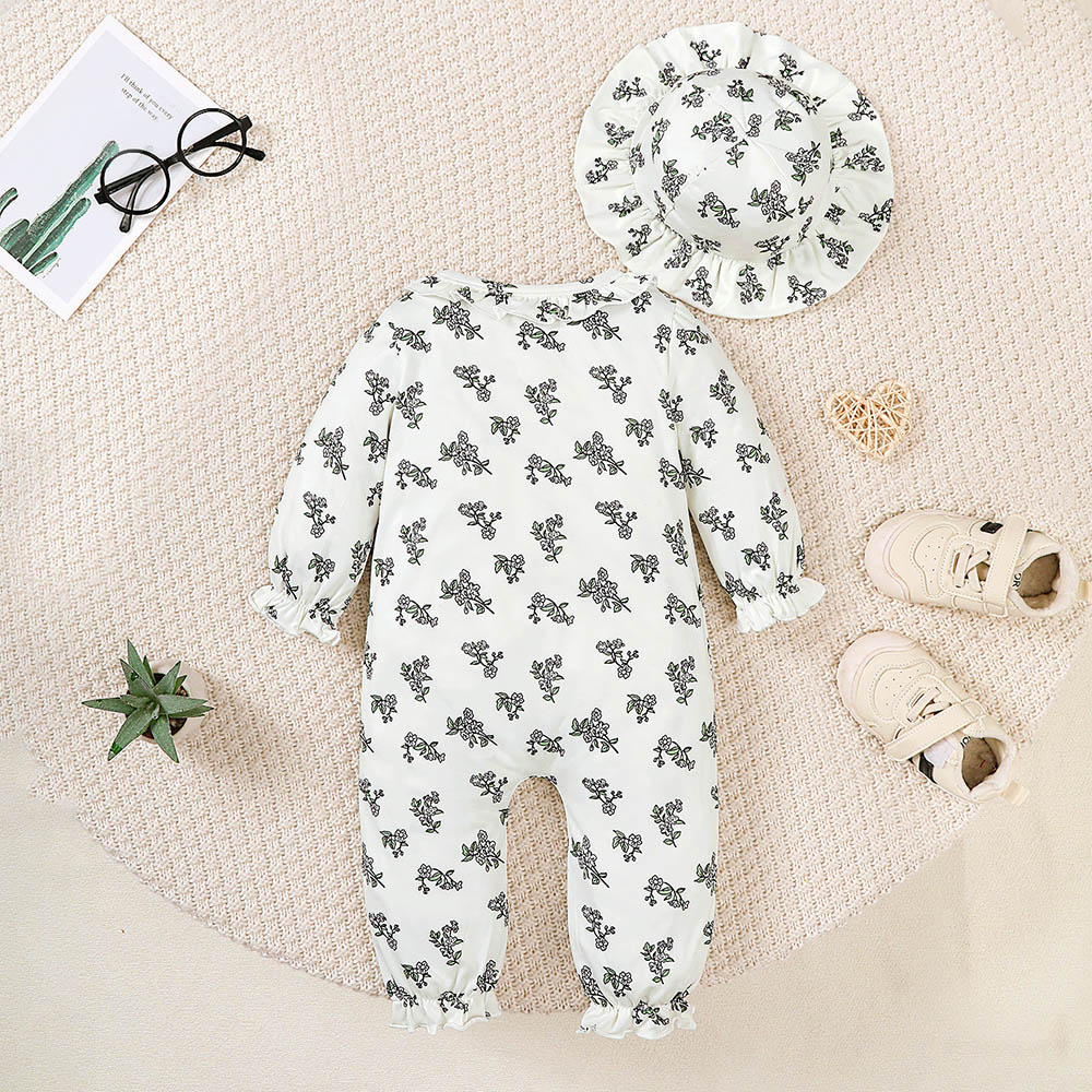 Brownbark Baby Girl's Bodysuit and Hat - White - 2 Pcs