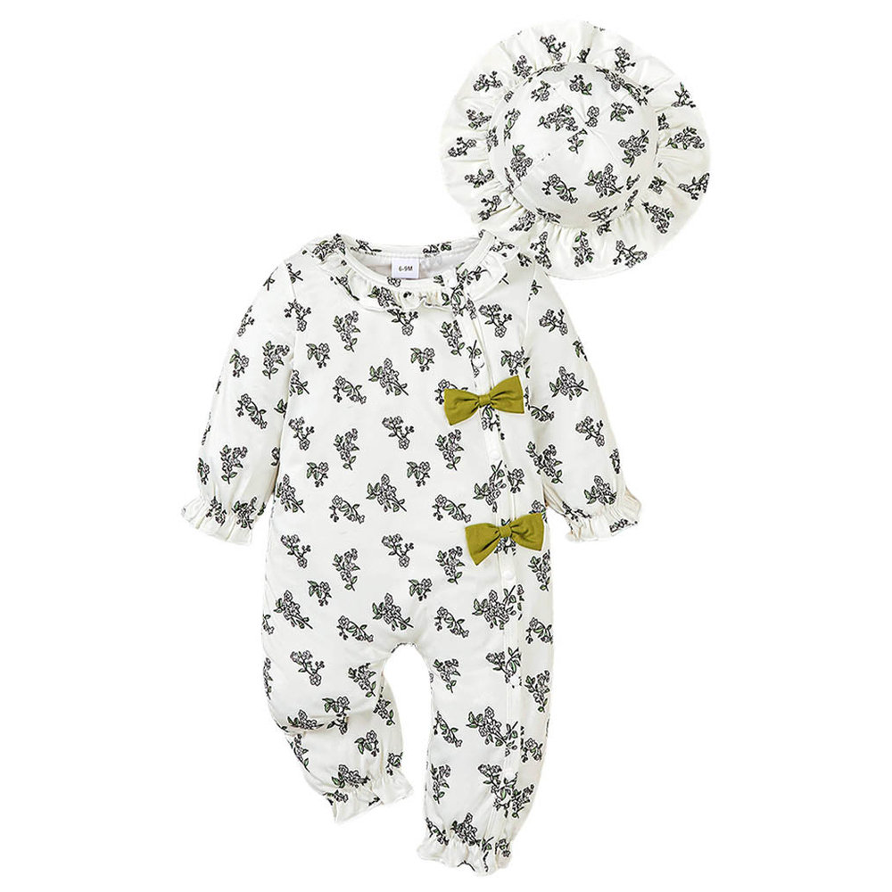 Brownbark Baby Girl's Bodysuit and Hat - White - 2 Pcs