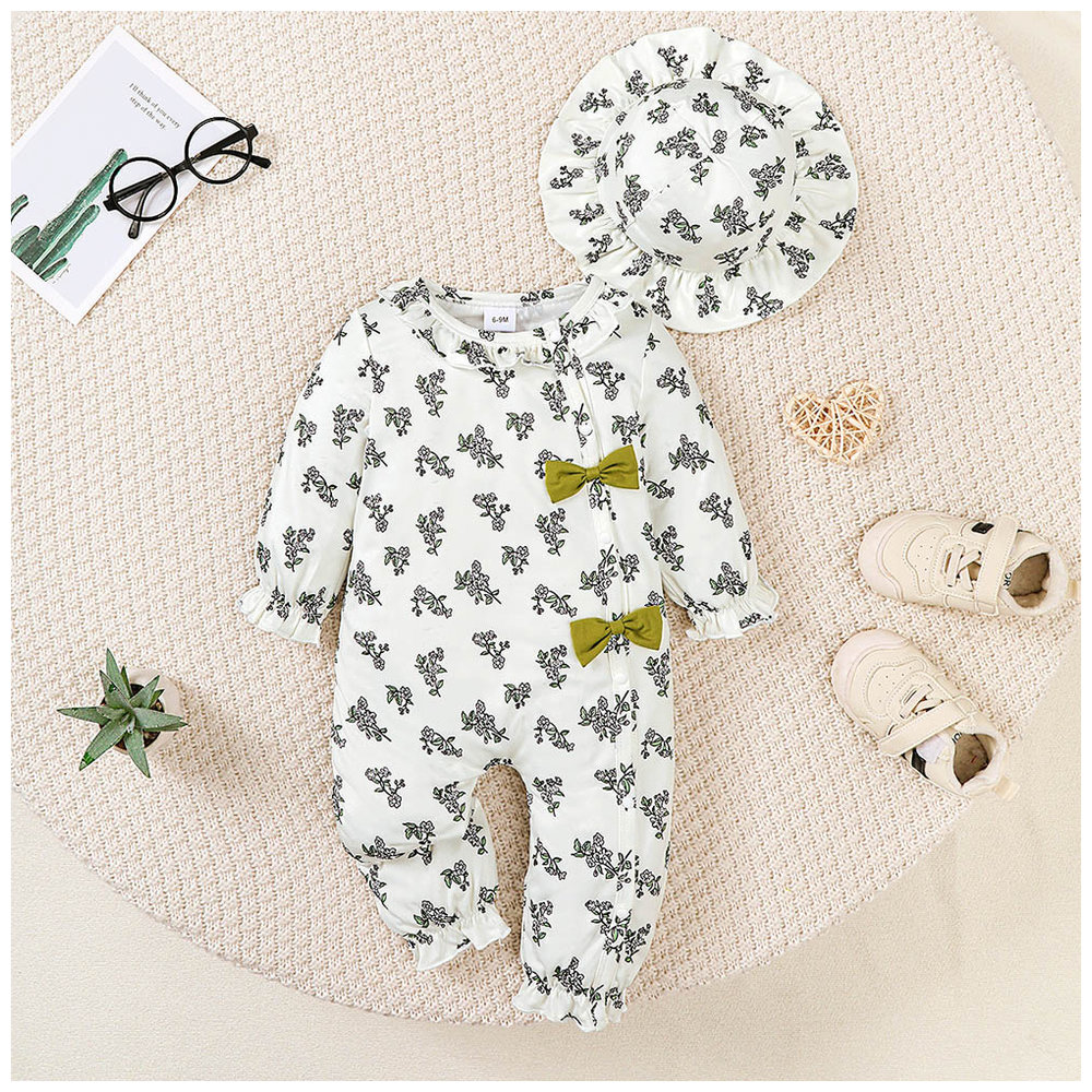 Brownbark Baby Girl's Bodysuit and Hat - White - 2 Pcs