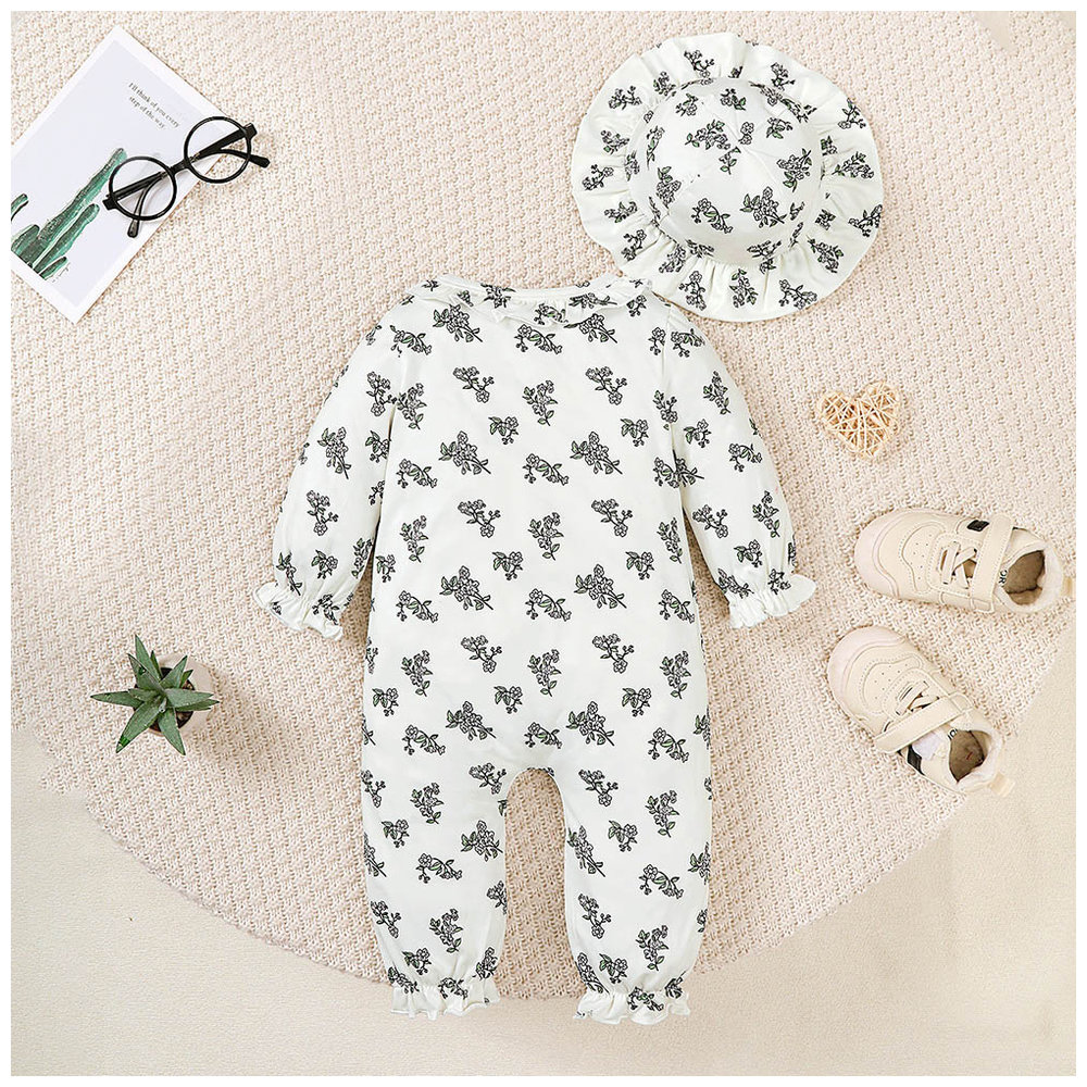 Brownbark Baby Girl's Bodysuit and Hat - White - 2 Pcs