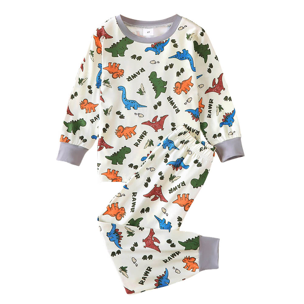 Brownbark Boy's Dinosaur Printed Long Sleeves T-Shirt and Pants - 2 Pcs