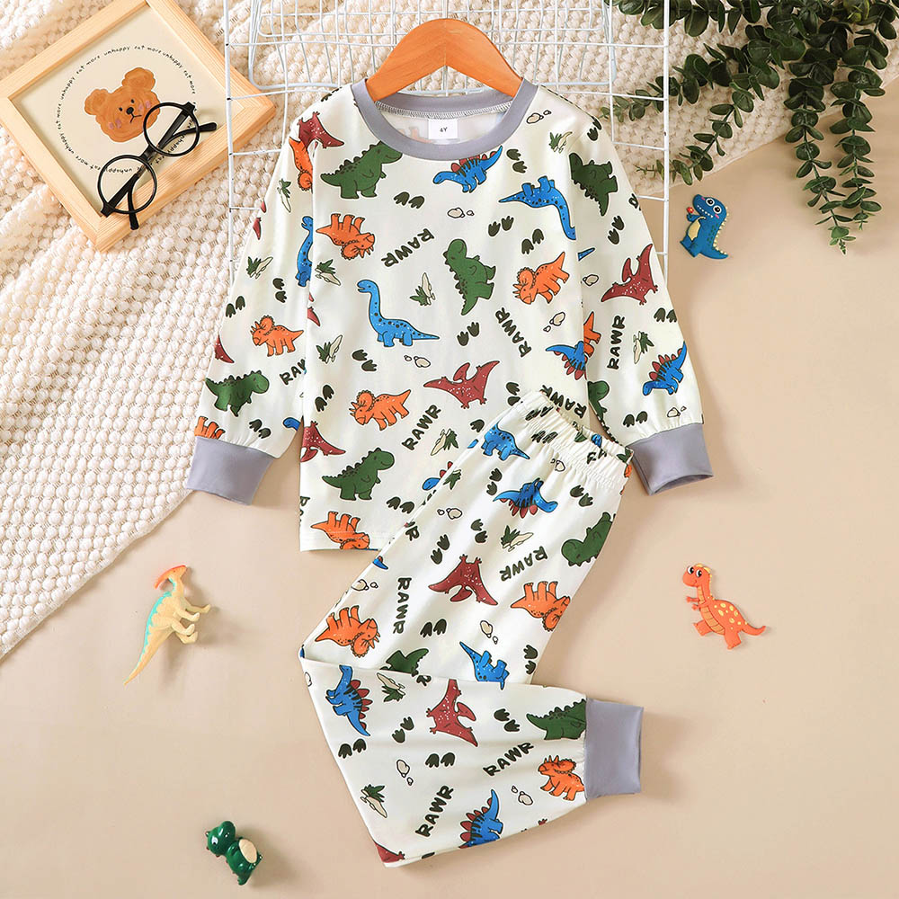 Brownbark Boy's Dinosaur Printed Long Sleeves T-Shirt and Pants - 2 Pcs