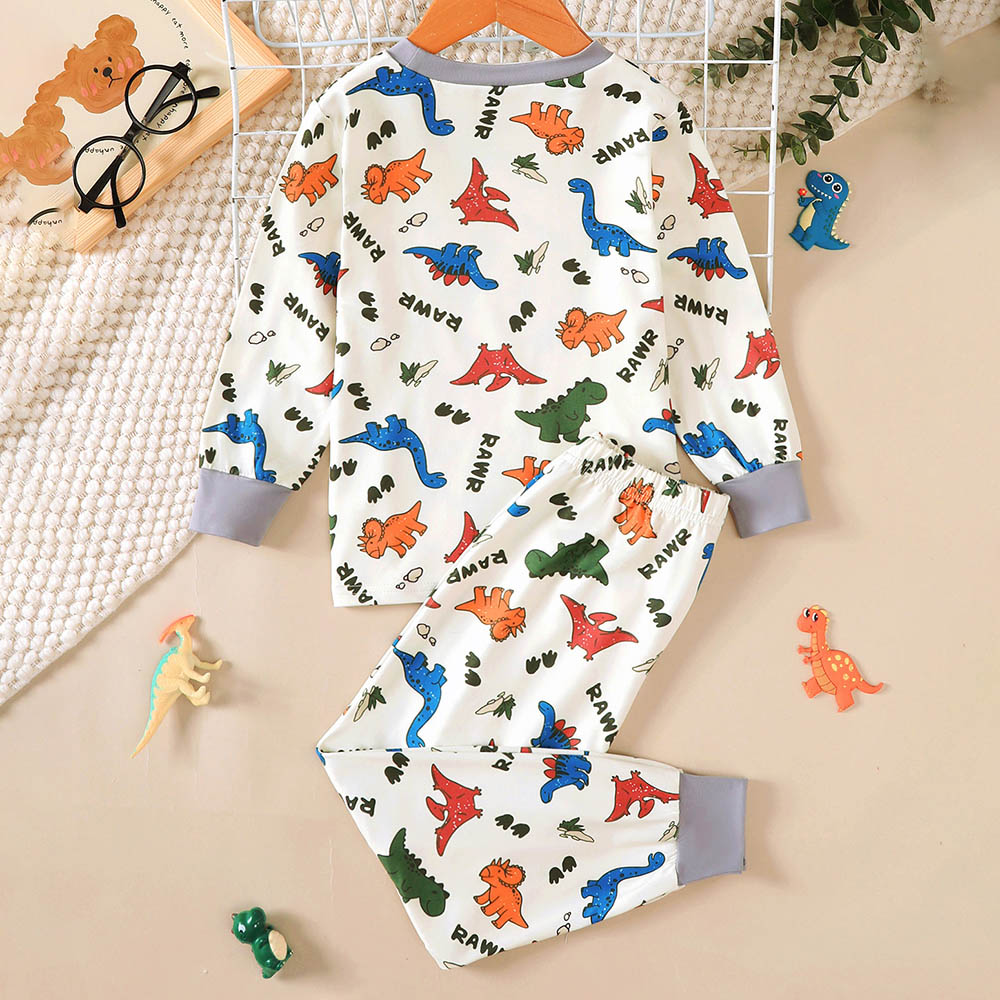 Brownbark Boy's Dinosaur Printed Long Sleeves T-Shirt and Pants - 2 Pcs