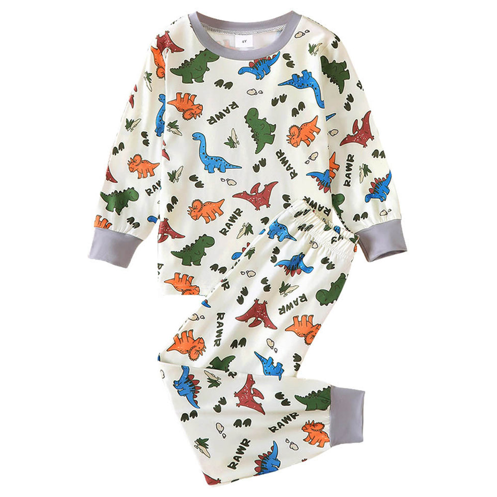 Brownbark Boy's Dinosaur Printed Long Sleeves T-Shirt and Pants - 2 Pcs