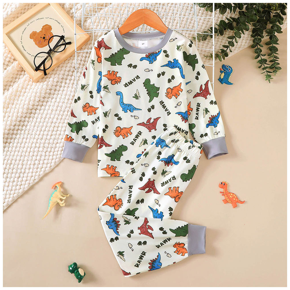 Brownbark Boy's Dinosaur Printed Long Sleeves T-Shirt and Pants - 2 Pcs