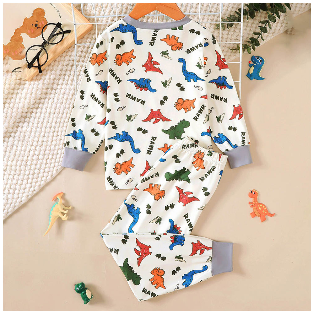 Brownbark Boy's Dinosaur Printed Long Sleeves T-Shirt and Pants - 2 Pcs