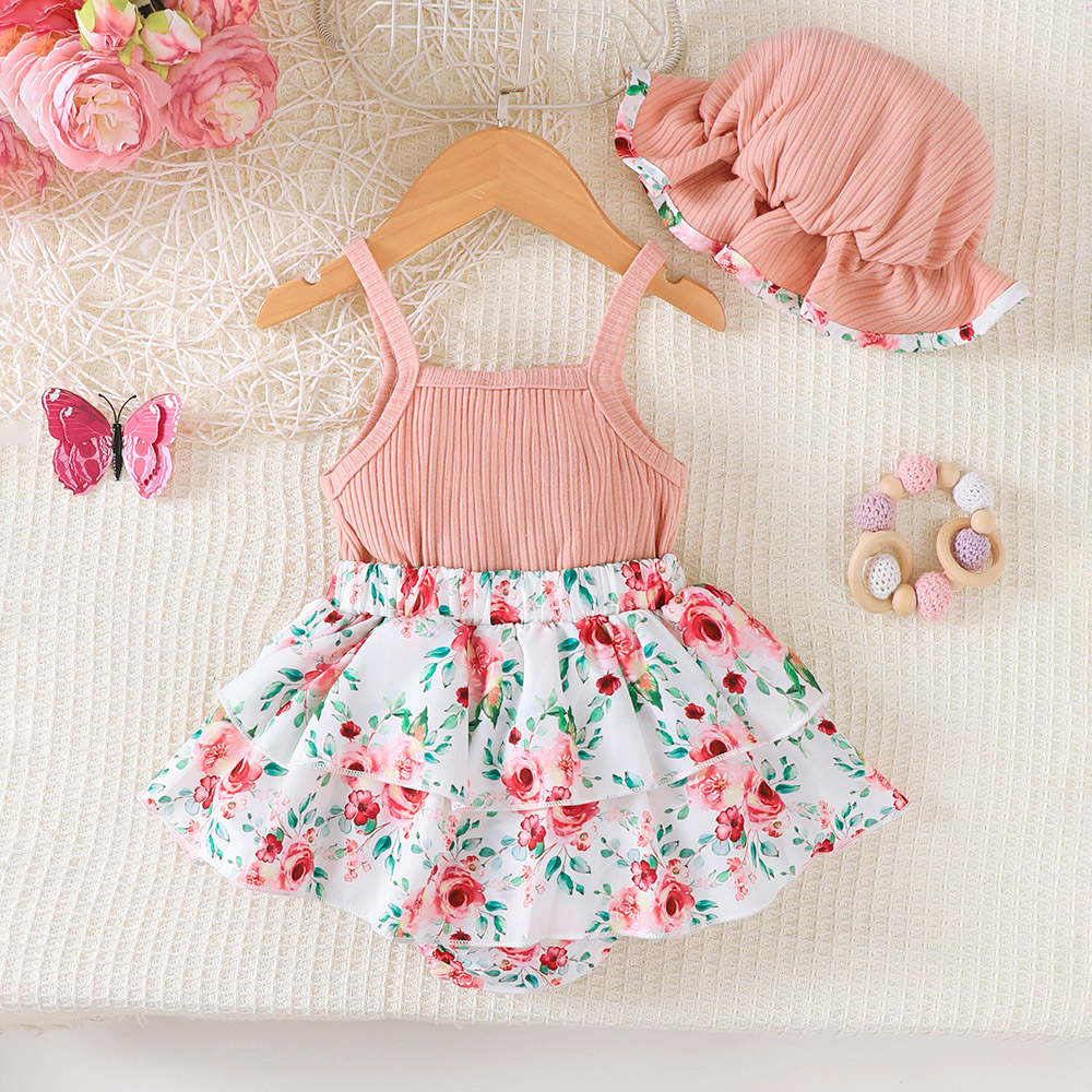 Brownbark Baby Girl's Sleeveless Floral Romper Dress and Hat - 2 Pcs