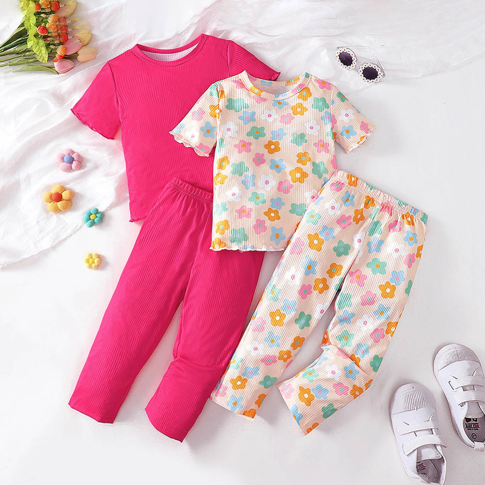 Brownbark Girl's Short Sleeves Top and Pants - 4 Pcs