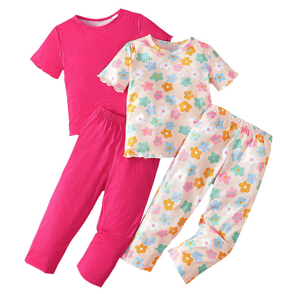 Brownbark Girl's Short Sleeves Top and Pants - 4 Pcs