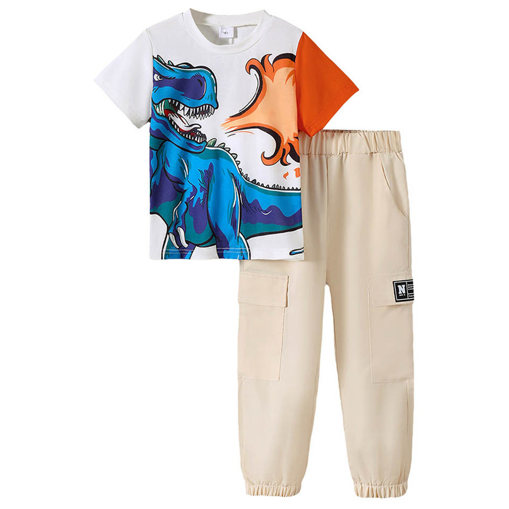 Brownbark Boy's Dino Printed T-Shirt and Joggers - 2 Pcs