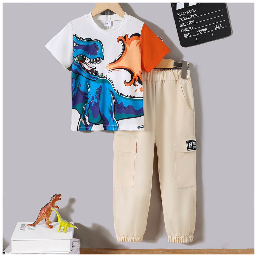 Brownbark Boy's Dino Printed T-Shirt and Joggers - 2 Pcs