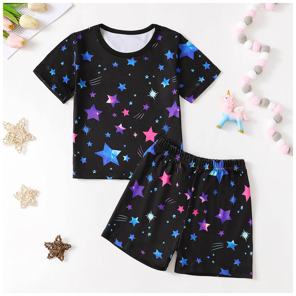 Brownbark Boy's Star Printed Short Sleeve T-Shirt and Shorts - 2 Pcs