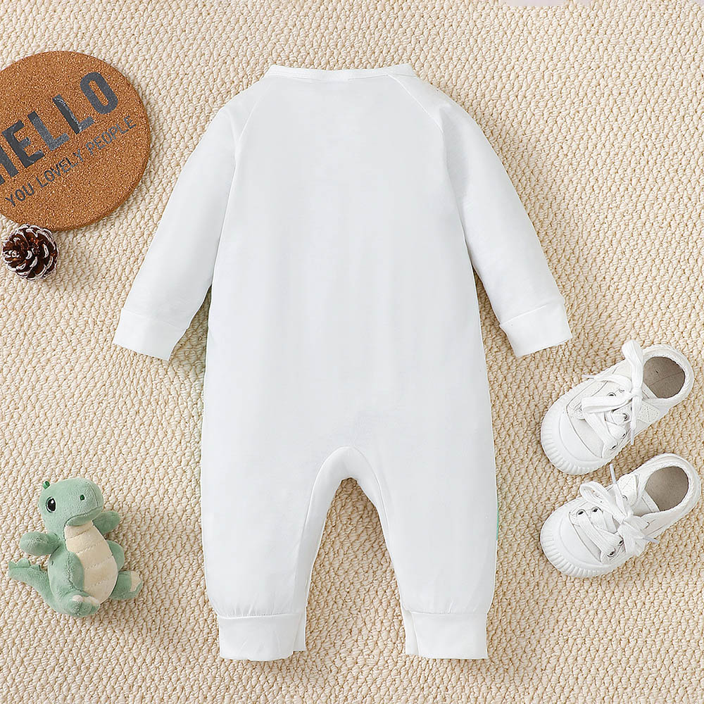 Brownbark Baby Boy's Cute Dino Printed Long Sleeves Jumpsuit - White