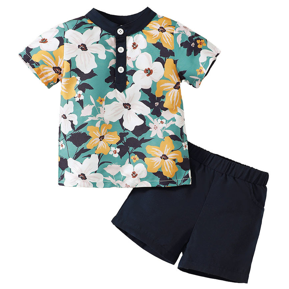 Brownbark Baby Boy's Floral Printed T-Shirt and Shorts - 2 Pcs