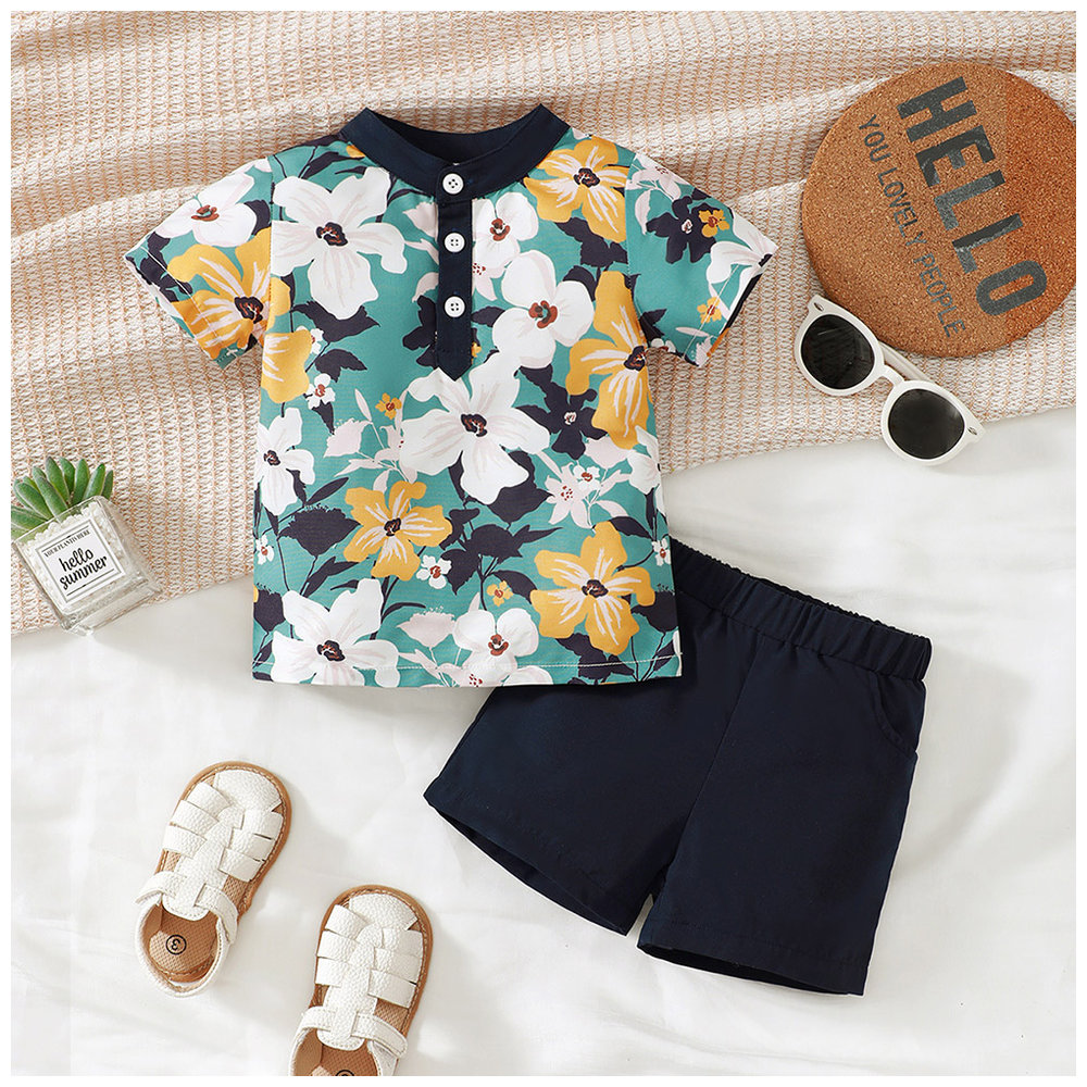 Brownbark Baby Boy's Floral Printed T-Shirt and Shorts - 2 Pcs