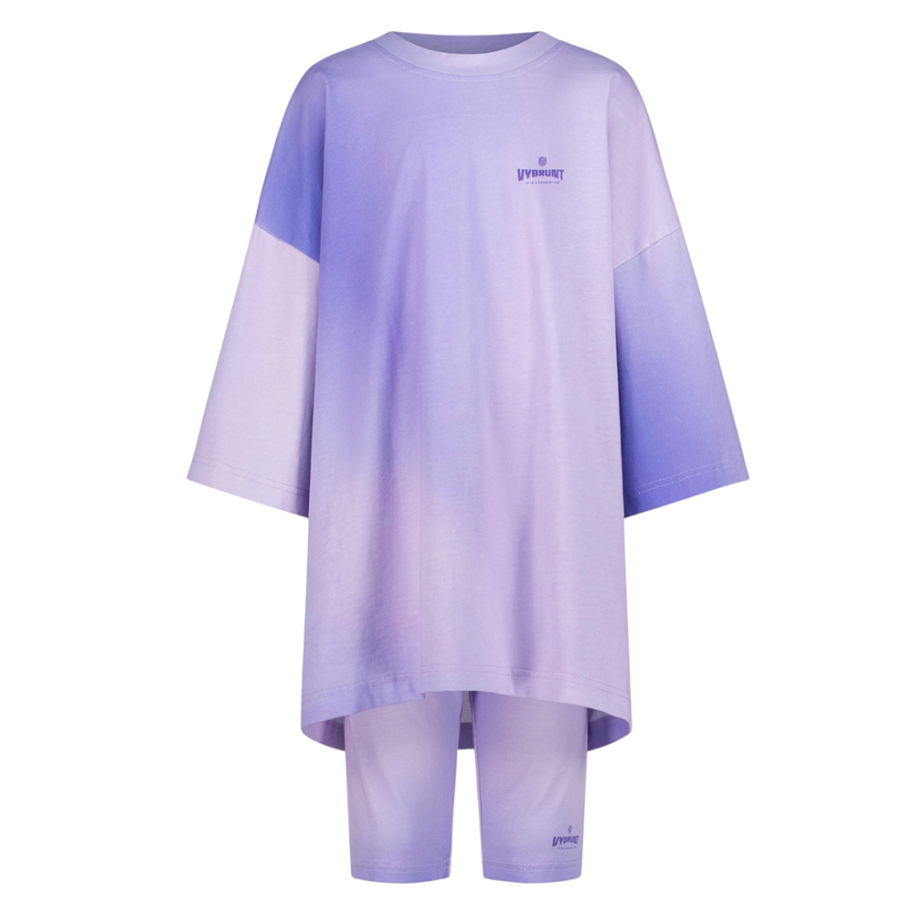 Vybrunt Girl's Eludie Oversized T-Shirt and Biker Shorts - Lavender - 2 Pcs