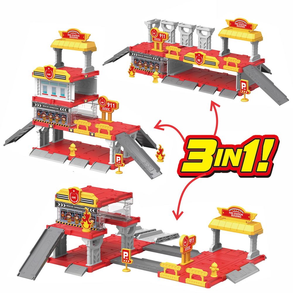 Chanak - 3 In 1 Fire Department Building Playset - 7 Pcs