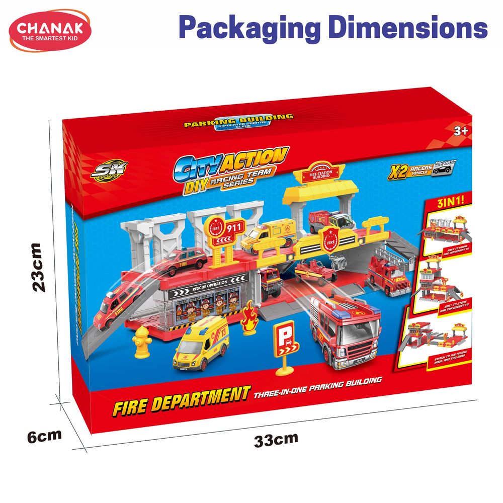 Chanak - 3 In 1 Fire Department Building Playset - 7 Pcs
